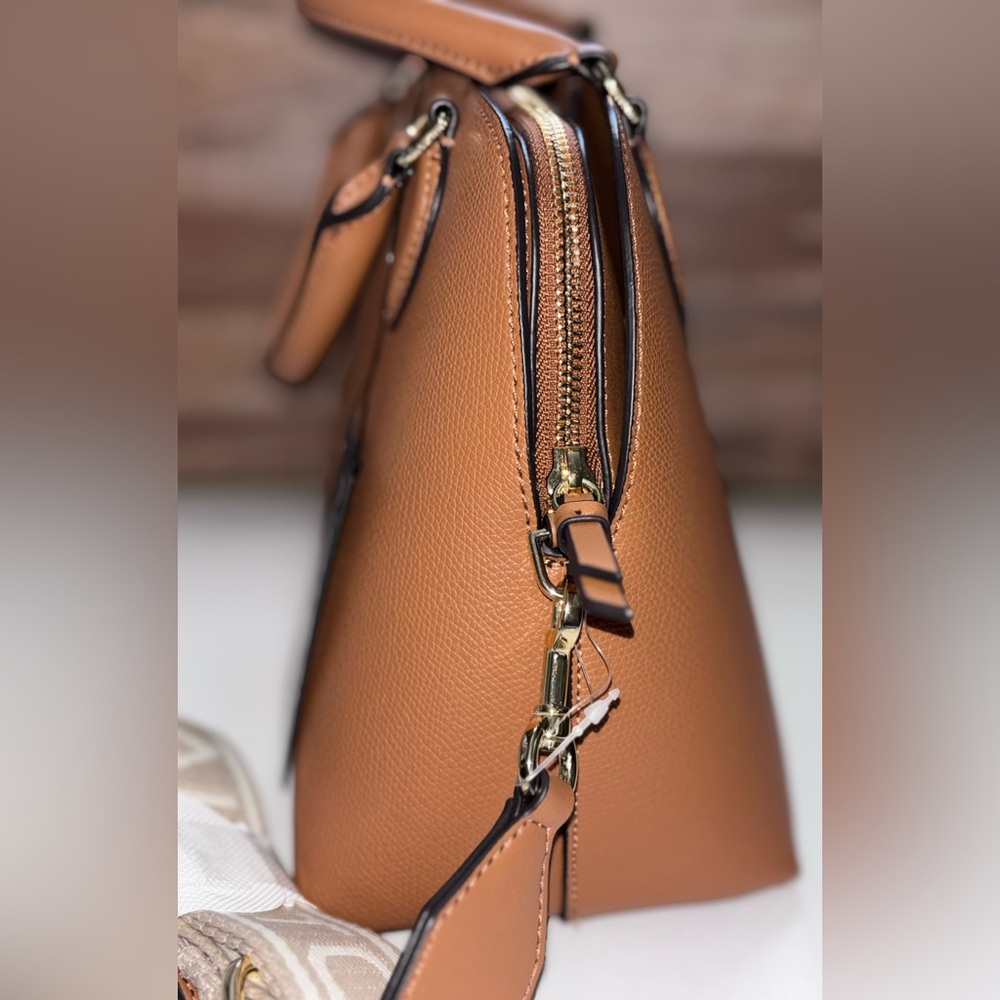 Halston NWT Quincy Tan Satchel with Gold Hardware - Picture 9 of 14
